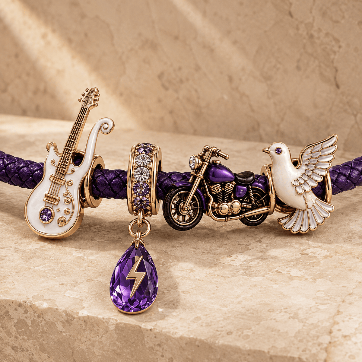 PRCE round braided leather cord Charm Bracelet Set NHVH