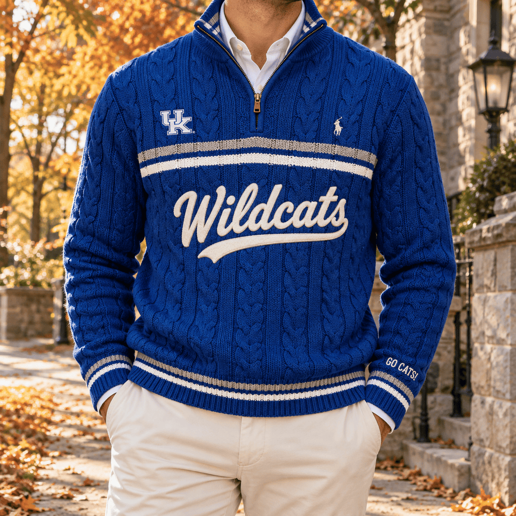KWC Premium Varsity Cable-Knit Quarter-Zip Sweater NHVH